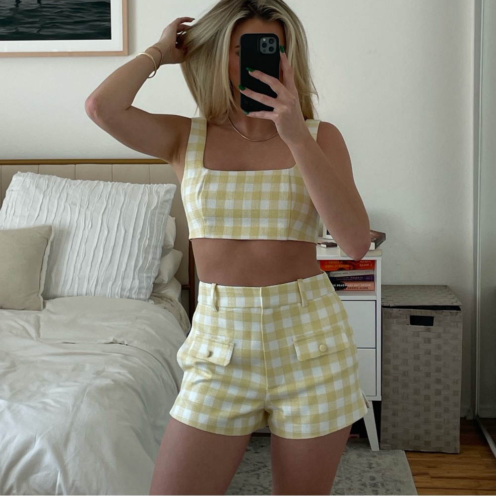 Camila Coehlo Clarisse tweed set yellow checkered